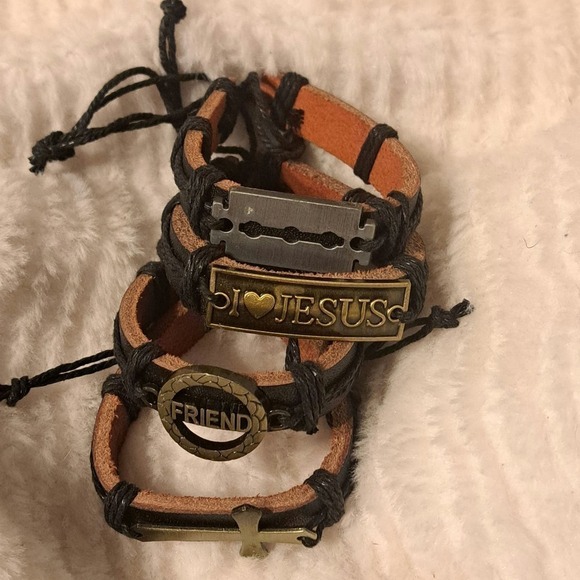 4 PC leather Bracelet brown Jewelry Lot Bundle - Picture 2 of 3